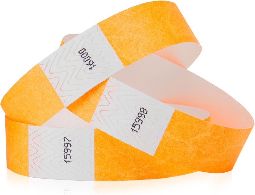 Manilla de papel Tyvek naranja con adhesivo de seguridad y numeración